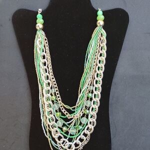 Gold and Green Beaded 42" Necklace